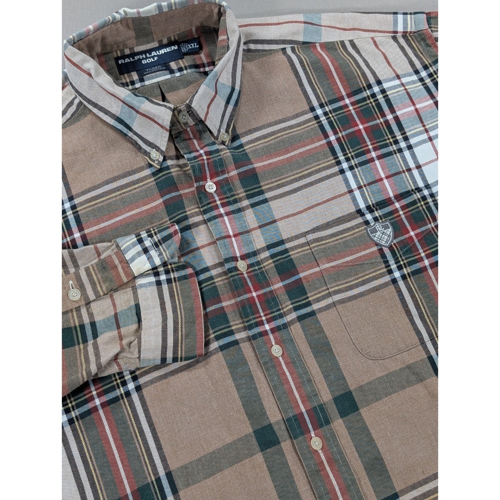 Vintage Ralph Lauren Golf Tilden Shirt Mens XXL Plaid Cotton Button Down Y2K